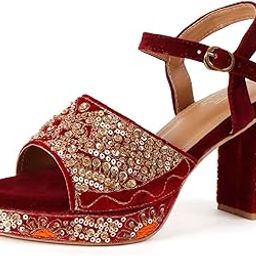 Women Wedding Party Heels Wedges I Glittery Sandals for Girls I Stylish & Comfortable Bridal Wear-image-60