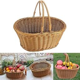 Handwoven Picnic Basket Vegetables Fruit Basket for Living Room Hiking S-image-20