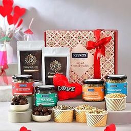 Keeros Valentine Gift Hamper for Girlfriend or Boyfriend – Nutritious Snacks & Chocolate Coated Almonds with Heart Shape Plush|-image-18