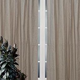 alemah 7 Feet (80 Inch) Cotton Fine Striped Non Blackout Light Filtering Semi Darkening Quick and Easy Hangable Button Type Tab Top Loop Long Standard Door Curtain, Ash Grey Beige Multi, Pack of 2.-13