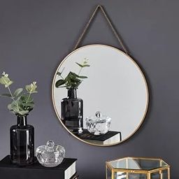 HUWIX Metal 11 Inches Round Hanging Vintage Wall Mirror With Brass Border Wall Hanging Mirror With Chain | Decorative Mirror For Wall Living Room Bedroom & Bathroom Mirror-image-16