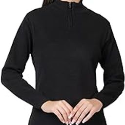 Zipper High Neck Woolen Sweater for Women-image-18