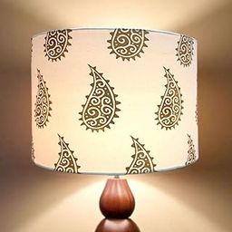 14 inches medium printed lamp shade with gold paisley design | Drum lamp shade cover only | lampshade for table/floor lamps (Light cream, 14 in dia)-picture-0