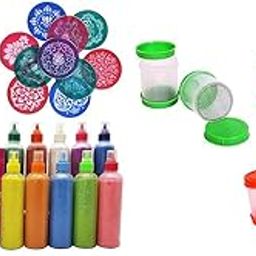 Ascension Rangoli kit 10 Multicolour Glitter Rangoli Bottles Powder 80g Each with 10 Multi Design S,Ascension ® Design Creativity Diwali Floor Rangoli Art 6 Rangoli Plastic Filler for Rangoli Making-image-10