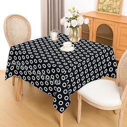 Jainco Decor Square Tablecloth | Waterproof PVC Table Cover | 4-6 Seater Center Table Cover | Sofa Table Cover | 54" x 54" (Black Polka)-image-1
