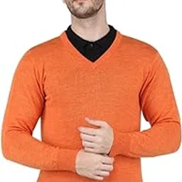 manra Men Sweater Solid Plain V-Neck Full Sleeve Pullover (Orange_Free Size)-picture-17