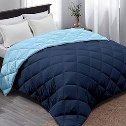 AYKA Reversible Comforter 220 GSM Microfiber Reversible AC Comforter/Blanket for Winter/Quilt/Duvets for King Size Double Bed Comforter (90 * 100, SkyBlue & Navyblue)| TC - 220-21