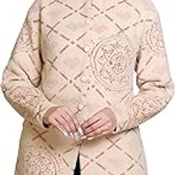 Women's Woolen/Acyrlic Winter Wear Warm Full Sleeve Knitted Regular Fit Cardigan/Sweaters Hair Yarn Long Coat Pullover Computer Knitted Jaquard Design | Size Suitable for Land XL | Beige-image-81
