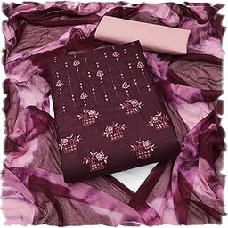Women's Slub Cotton Embroidery Work Unstitched Dress Material-image-24