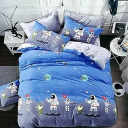 Anjali Overseas 200 GSM 400 TC Kids Glace Cotton Reversible Cartoon Printed Double Bed King Size Comforter with Matching Bedsheet 90 * 100 with 2 Pillow Covers Set of 4 Pieces. (Multicolor 6)-image-96
