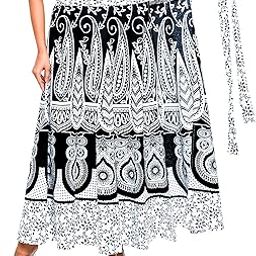 Premium Cotton Wraparound Skirt for Women (White Black, Free Size)-image-74