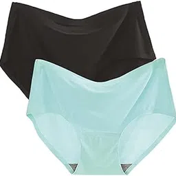 LOURYN KOULYN Women's Seamless Hipster Ice Silk Panty Pack of 3 (L, Black-NavyBlue-White)-image-55