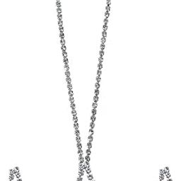 Silver Tone American Diamond Studded Necklace Jewellery with Teardrop Pendant, Fashionable Necklace With Earrings Set for Women & Girls-image-97