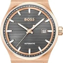 BOSS Candor Auto Mech-Automatic Grey Round Dial Men's Watch|Ionic Plated Rose Gold Steel Material|Rose Gold Color Band - 1514185-picture-7