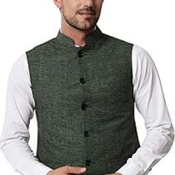 Mens Cotton Blend Block Check Handloom Weaving Ethnic Nehru Jacket (Green)-picture-38