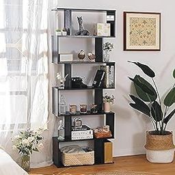 SBF Furniture 6 Layer Ladder Bookshelf S Shaped Engineered Wood Bookcase Open Book Shelf Display Rack Home Décor for Office Living Room Bathroom Stand Shelve (Black) DIY(Do-It-Yourself)-2