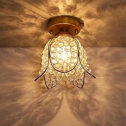 Decorcity Gold Metal Lotus Crystal Flush Mount Ceiling Light, for Hallway Light Fixture Crystal Chandelier | Jhumar for Home Decoration | Diwali Decoration Lights | Jhoomer for Living Room-image-94