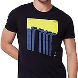 spykar Round Neck Half Sleeves Blue T-Shirt for Men-picture-9