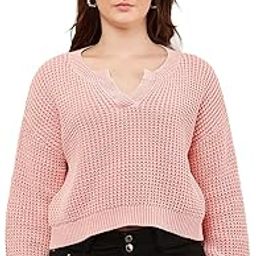 Women's Cotton Full Sleeve with V-Neck Blue Baggy Style Knitted Sweater-image-94