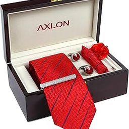 Tie for Men – Floral Silk Neck Ties Set with Cufflinks Flower Pin, Pocket Square & Black Gift Box, Combo Necktie Sets for Office Wear, Formal Suits & Weddings (Crimson Red, NXPLX_36)-image-70