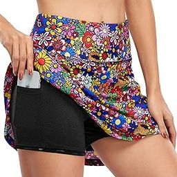 Tennis Skirts for Women with Pockets High Waisted Athletic Golf Skorts Skirts, Colorful Flower 2.0, Medium-image-74