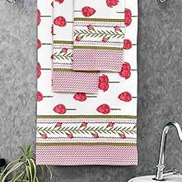 MAFATLAL Bath & Hand Towel Set, 100% Cotton Premium Waffle Towel for Large Size (147x76 cms), Hand Towel (76x38 cms)- Hand Printed, Floral Designs & Craft – (Madhuban Collection) (Multicolor 17)-image-54