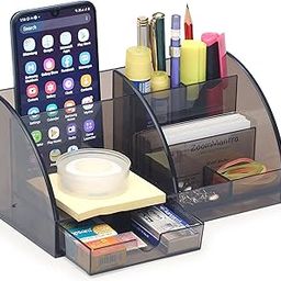 Udgamy Desk Organizer, 7 Compartment Stationary Organizer- Office Table Accessories- Paper Weight/Pen Holder- Pen Stand for Office Table Stylish (Polycarbonate), Smoky Black-image-19