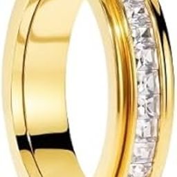 Golden color Anti-Tarnish Crystal Band Ring, Channel Set CZ Stones, Classic Wedding Band Style-image-16