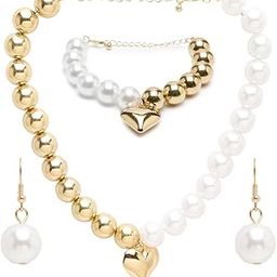 Gifts Stylish Latest Traditional Gold Plated Pearl Jwell Necklace Pendant Jewellery Set with Earrings for Girls and Women (Gold) (YBNK_50635)-image-39