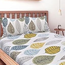 Huesland by Ahmedabad Cotton 144 TC Cotton King Size Bedsheet with 2 Pillow Covers - Beige, Green, Blue(9ft x 9ft)-picture-32