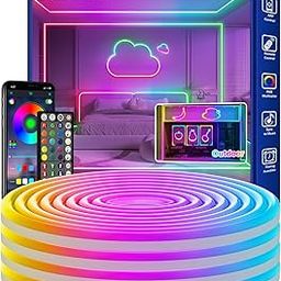 16.4Ft Neon Rope Lights,Flexible Led Rope Lights Control with App/Remote,Multiple Modes Rope Lights,IP65 Outdoor RGB Led Neons Light Waterproof,Music Sync Gaming Led Neon Light Strip for Bedroom Decor-26