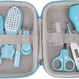 Pee n Poo 9 in 1 Baby Grooming Kit for Delicate Baby Scalp and Tiny Nails |Travel Friendly Zip case | Infant Nail Clipper |New Born Nasal Aspirator| Combs| Thermometer | Brush (Blue)-image-40