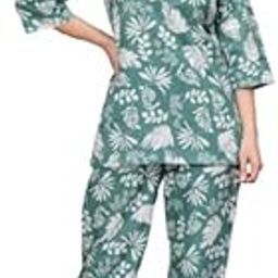 Top and Pajama Pants Regular Fit Night Suit Round Neck Top and Pyjama Set Ladies Night Dress-image-17
