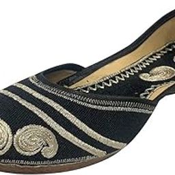 Wedding Punjabi Jutti for Women Traditional Ethnic Flat Mojaris Bridal Shoes Black-image-15