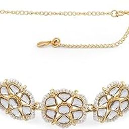 Gold Tone Kundan & Pearls Studded Flowers Ethnic Head Chain For Women-ZPFK13107-8