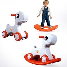 Kidsmate 3-in-1 Baby Push Ride-On, Rocking Horse & Balance Board | Safe, Non-Toxic & Durable Toy for Toddlers | Silent Wheels & Back Support | Indoor & Outdoor Fun Perfect for Kids 1-4 Yrs - White-image-18