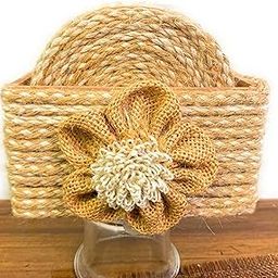 AGAAS ENTERPRISES Handmade Jute Work Tea Cup Coasters with Holder, for Kitchen & Dining Table Pack of 6-image-1