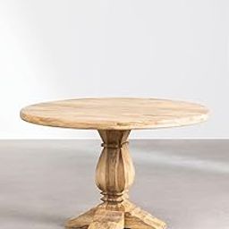 Mukund Craft House Round Mango Wood Dining Table, 120 cm x 77 cm, Natural Finish, Pedestal Base-image-12