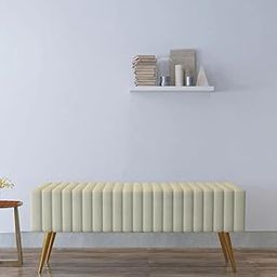 City Wood Palace Lupita Velvet Bench | 2-Seater Upholstered Settee Ottoman Bench | Luxurious Velvet Seating for Modern Living Room, Bedroom & Entryway |Stylish & Comfortable (Beige)-image-69