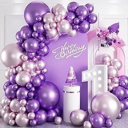 Flyloons 25 pcs Purple Silver Metallic Chrome Balloons for Birthday Decoration items celebration Anniversary Girls Boys Men Women-image-93