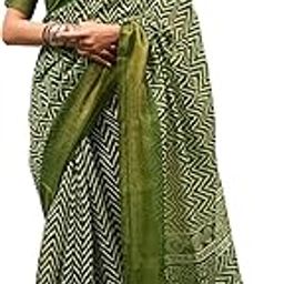 Women's Cotton Blend Geometric Printed Zari Stripe Saree with Unstitched Blouse Piece-picture-17