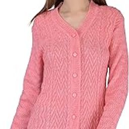 Women's Woolen V-Neck Self Design Rainbow Fabric Cardigan - Winter Wear Pure Wool Cardigan for Women - Free Sizes (2XL, PINKYPEACH)-image-67
