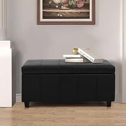 LEGACY OF COMFORT D17 Faux Leather Storage Ottoman Bench Storage Chest Foot Rest Stool, Bedroom Bench with Storage (Black Leather)-image-66