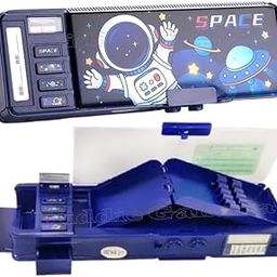 Royals hub Plastic Multifunctional Space Password Lock Double Sided Compass Box For Kids, Pencil Box For Boy & Girl, Aesthetic, Space Astronaut Theme Pencil Case Return Gifts For Kids, Blue-13
