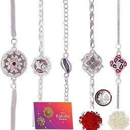 set of 5 Rakhi for Brother With Roli Chawal Rakhi for Rakshabandhan - 5 RakhiFor Men + Roli+ Chawal+Rakhi Greeting card (Pack Of 5)-6