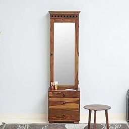 PIPERCRAFTS Sheesham Wood Dressing Table - Pre-Assembled - (Teak- Finish) | Bedroom Storage for Makeup & Accessories Organizer - with Mirror-image-22