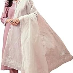 Cotton Blend Hand Embroidered Lucknowi Chikankari Ethnic Wear White Kota Doria Dupatta For Women A511221, Free Size-picture-52