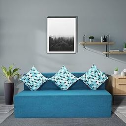 Seventh Heaven 6'X5' Jute Fabric Seater Sofa Cum Bed with 3 Cushions (6'X5', 3 Seater) (Blue) 3-Person Sofa-image-23