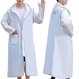 allextreme Unisex Rain Coat 370GSM with Universal Hooded Full Sleeves Water Resistant Lightweight Outdoor Bike Raincoat for Men & Women Camping Hiking and Travelling (L, White)-picture-7
