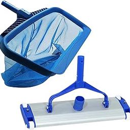 POOLTOOL Swimming Pool Vacuum Head Cleaner Machine Brush 18 inch, Swimming Pool Vacuum Head on Wheels with 17.5" Cleaning Brush and Swimming Pool Deep Leaf Net Rake (Blue)-17